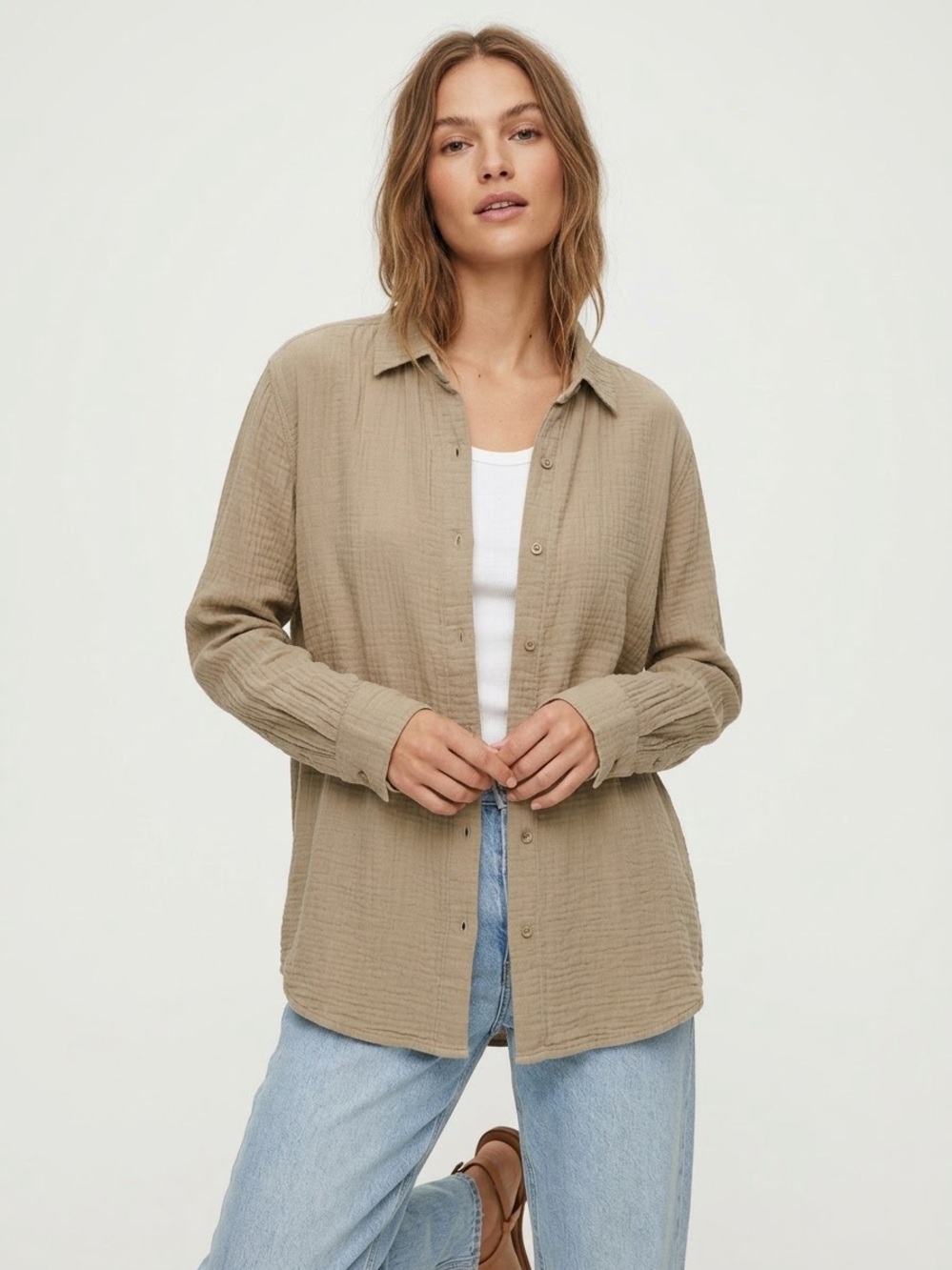 WILFRED FREE | ARITZIA TEXTURED BUTTON DOWN SHIRT